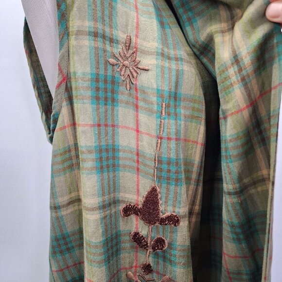 Kyla Seo Green Plaid Embroidered Open Front Sleeveless Cardigan Small EUC - Picture 5 of 13